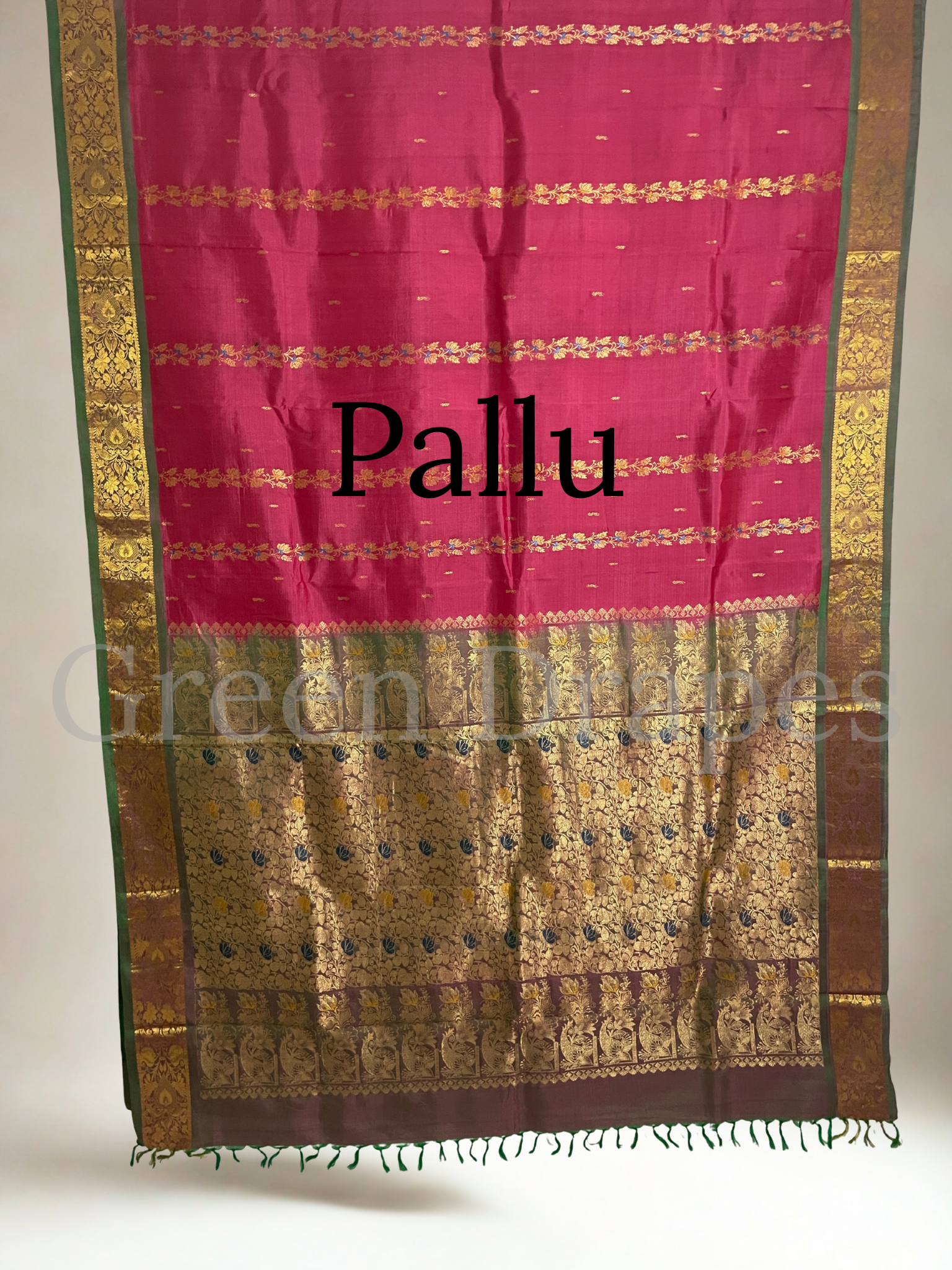 Pre-Loved Silk Saree — Rani Pink Body with Contrast Green Border & Rich Zari Pallu (With Blouse – Size 36)