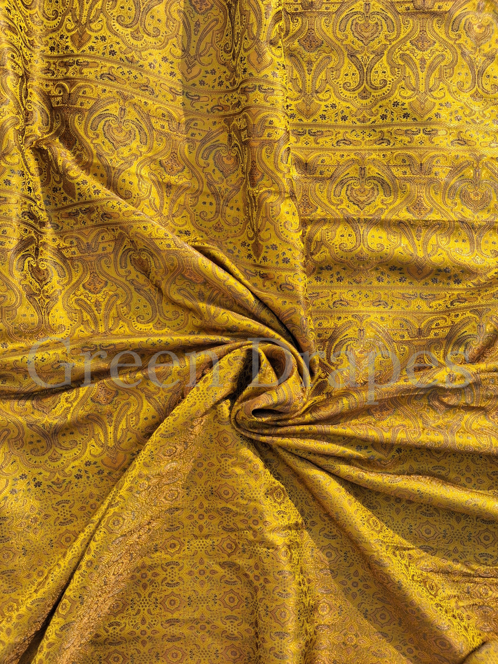 ✨ Preloved Tanchoi Silk Saree — Mustard Gold All-Over Brocade Weave