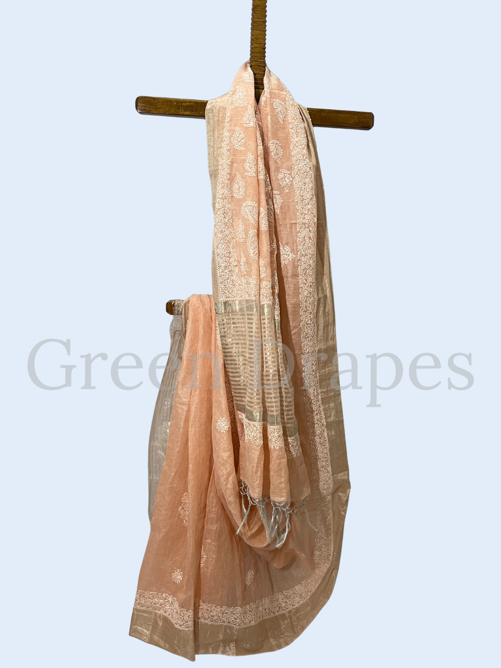 Handcrafted Nude Brown Chikankari Organza Saree – White Paisley & Floral Embroidery | Lucknowi Chikan Saree