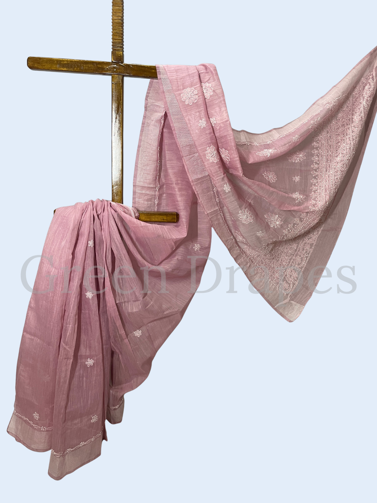 Handcrafted Mauve Pink Chikankari Organza Saree – White Floral Buti & Heavy Embroidered Border | Lucknowi Chikan Saree