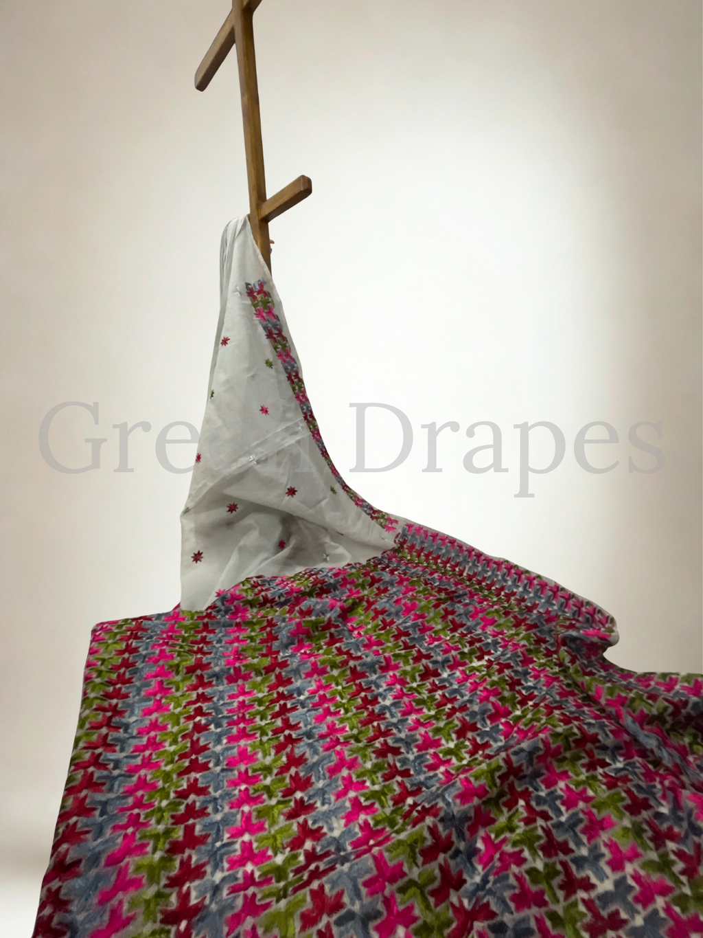Grey Kota Doria Saree with Vibrant Multicolour Phulkari Embroidery | Festive & Lightweight