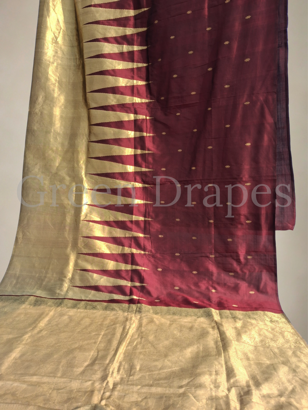 Pre-Loved Maroon Handwoven Silk Saree with Gold Zari Tissue Pallu