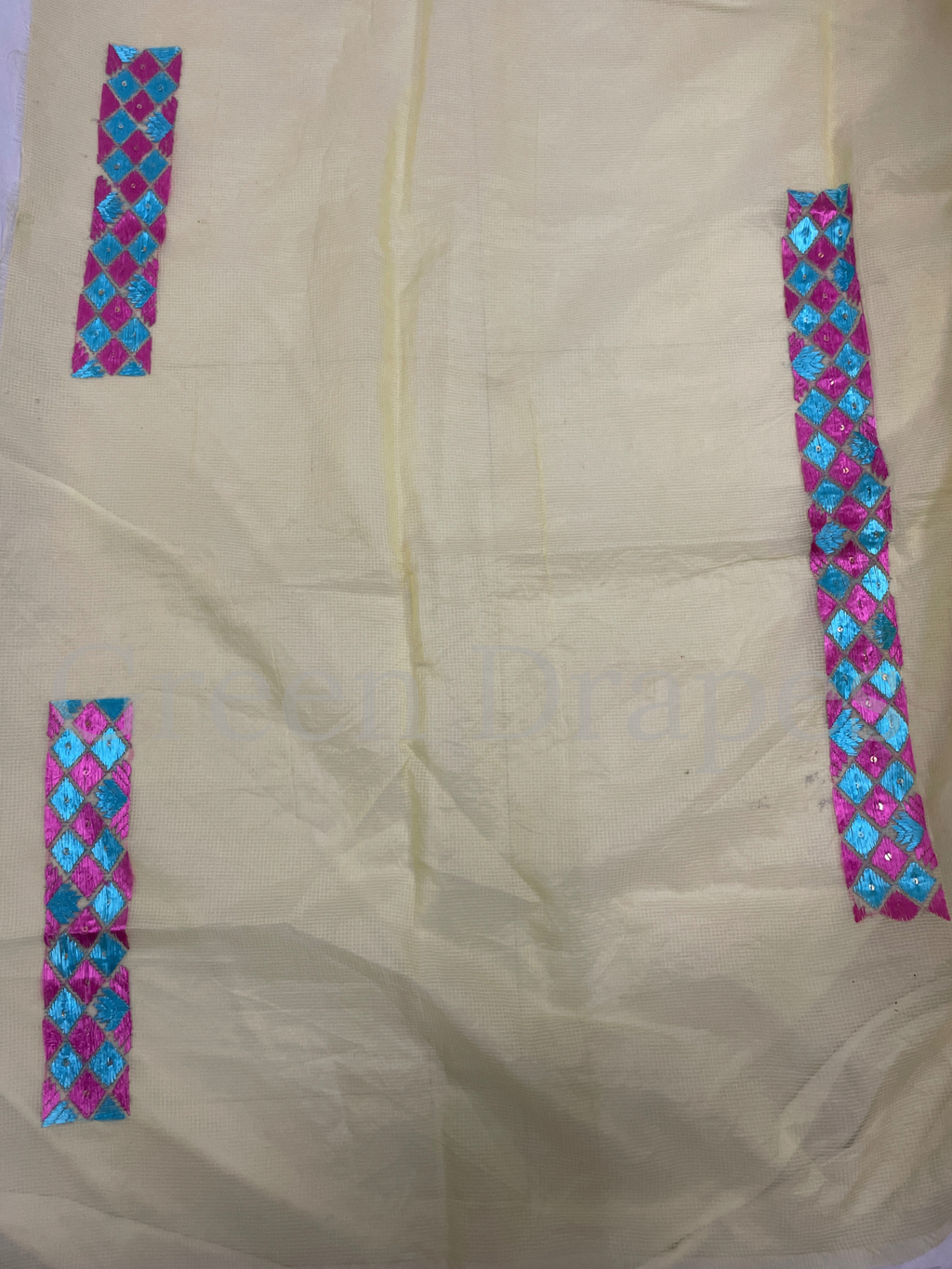 Heavy Phulkari Embroidered Kota Doria Saree – Sunshine Yellow