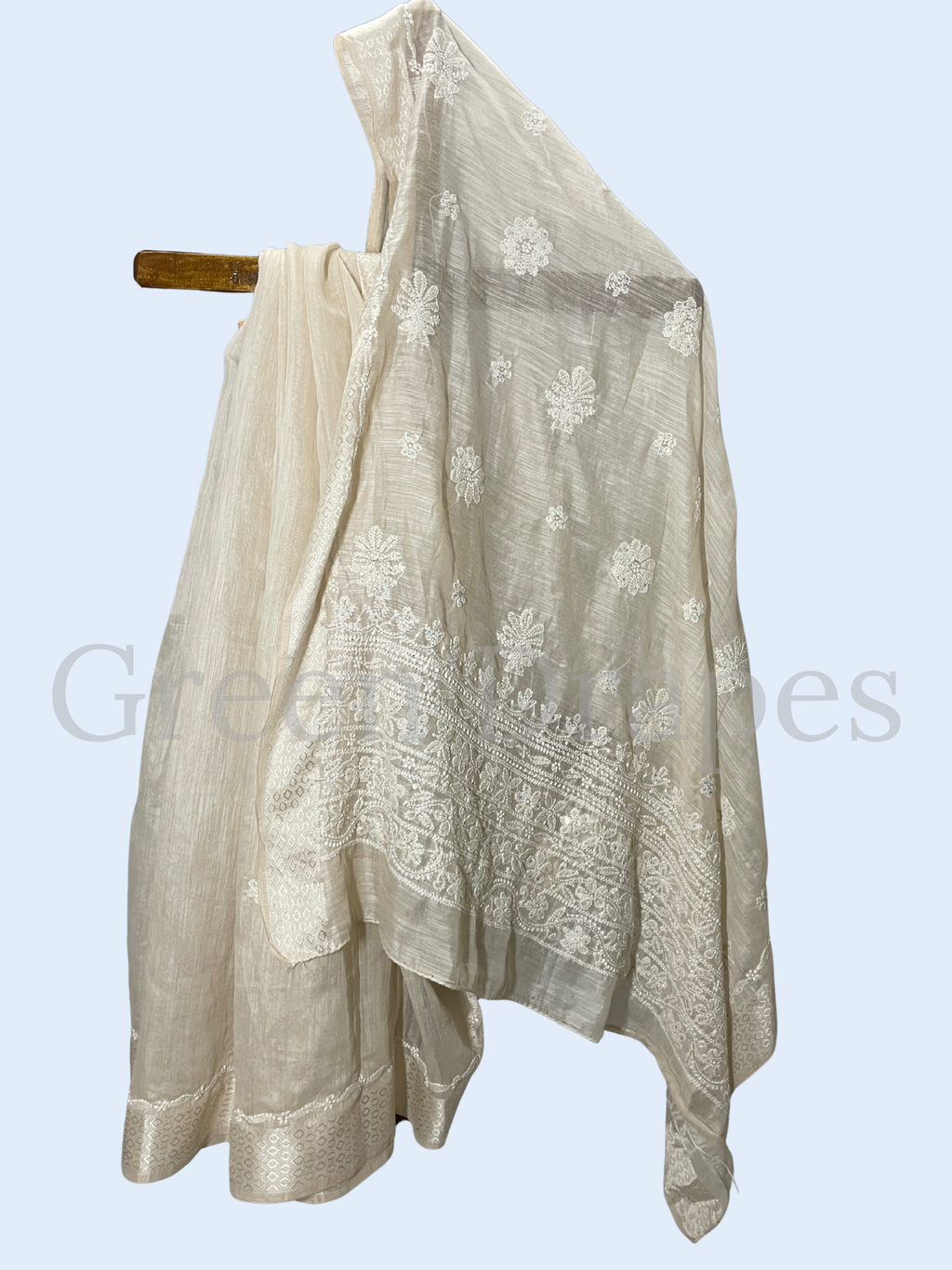 Handcrafted Off-White Chikankari Organza Saree – Pure White Thread Embroidery | Lucknowi Chikan Saree