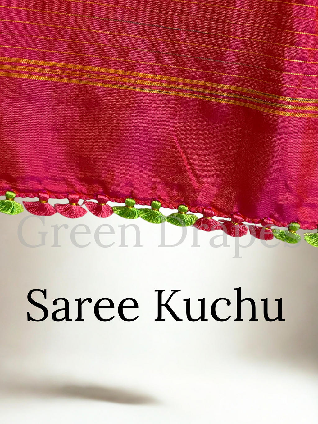 Pre-Loved Silk Saree — Dual Tone Lime Green & Pink with Contrast Stripes and Handmade Saree Kuchu