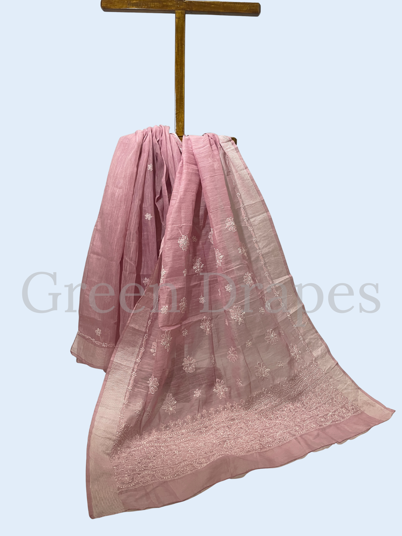 Handcrafted Mauve Pink Chikankari Organza Saree – White Floral Buti & Heavy Embroidered Border | Lucknowi Chikan Saree