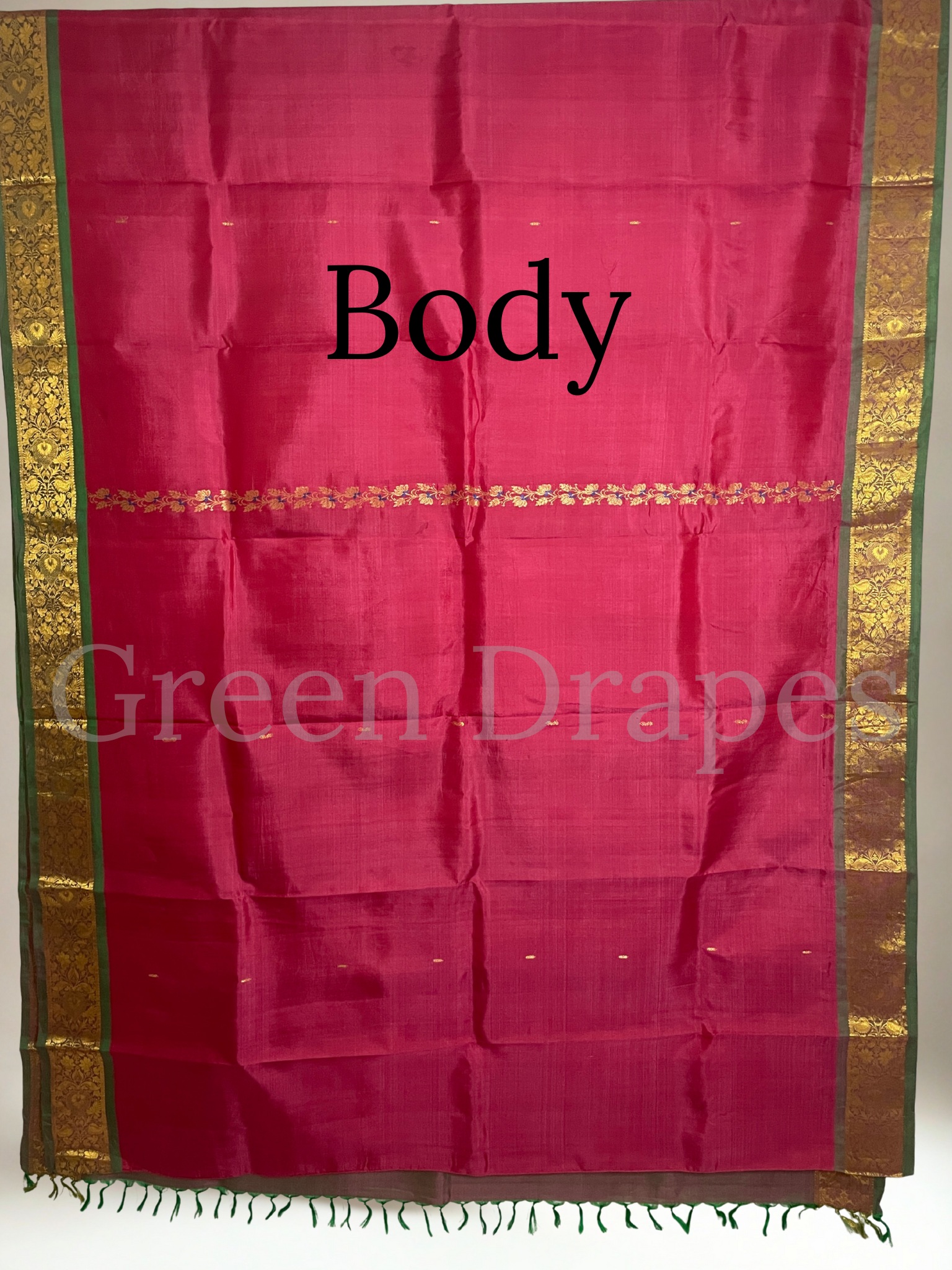 Pre-Loved Silk Saree — Rani Pink Body with Contrast Green Border & Rich Zari Pallu (With Blouse – Size 36)