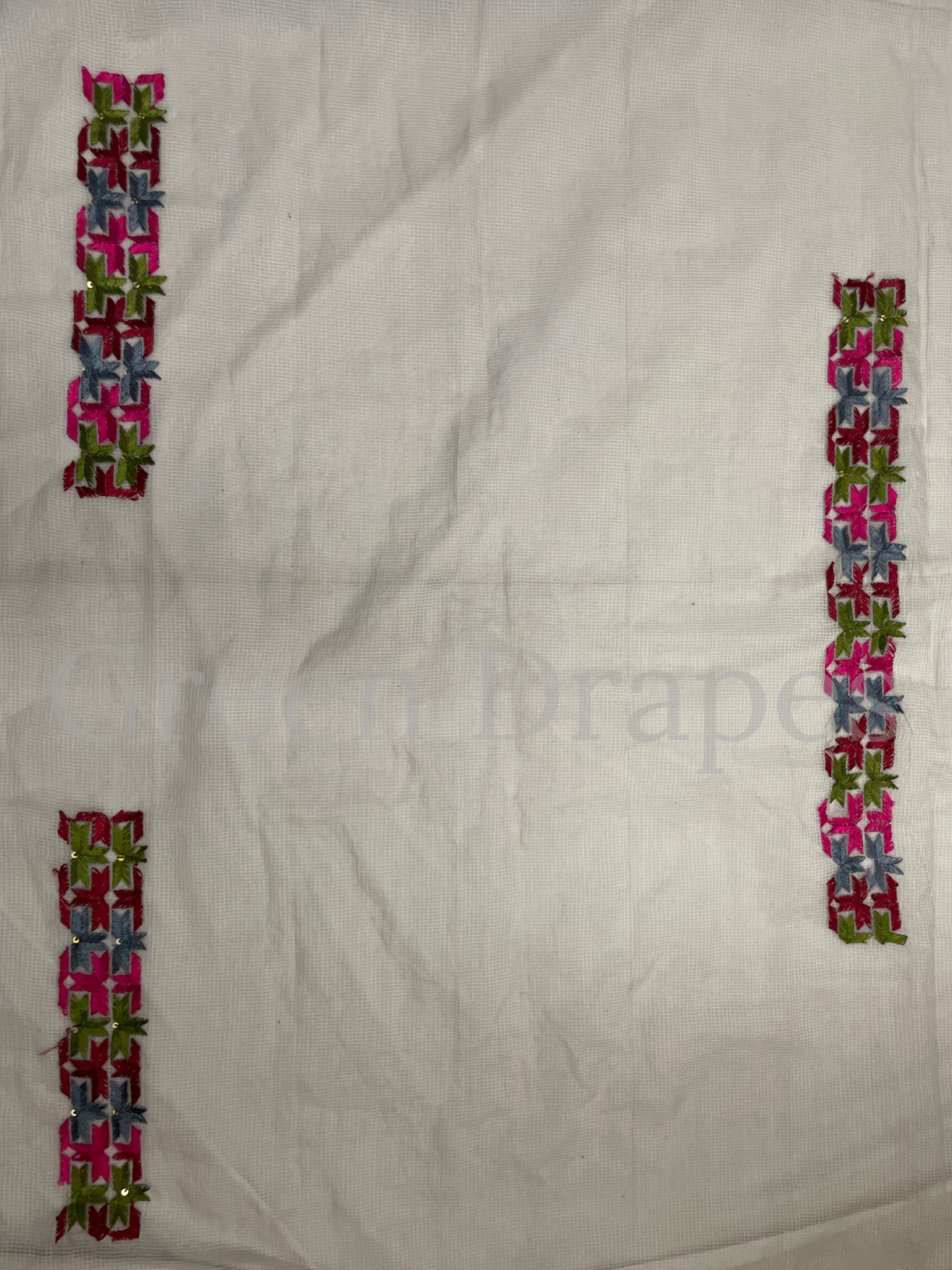 Grey Kota Doria Saree with Vibrant Multicolour Phulkari Embroidery | Festive & Lightweight