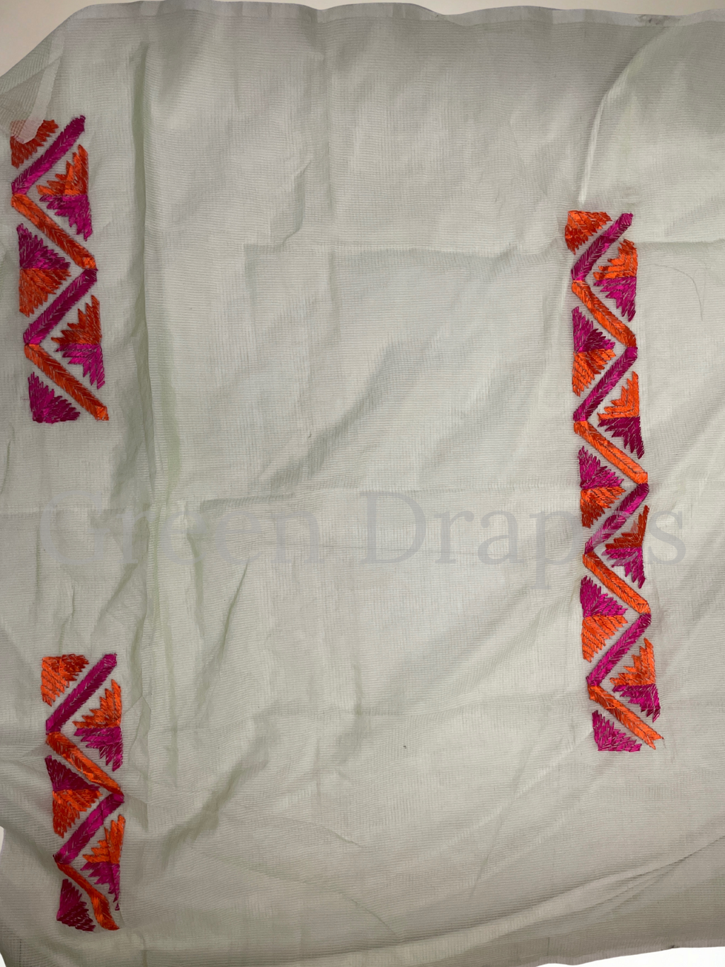 Handcrafted Phulkari Embroidered Kota Doria Saree- fresh Lime Green