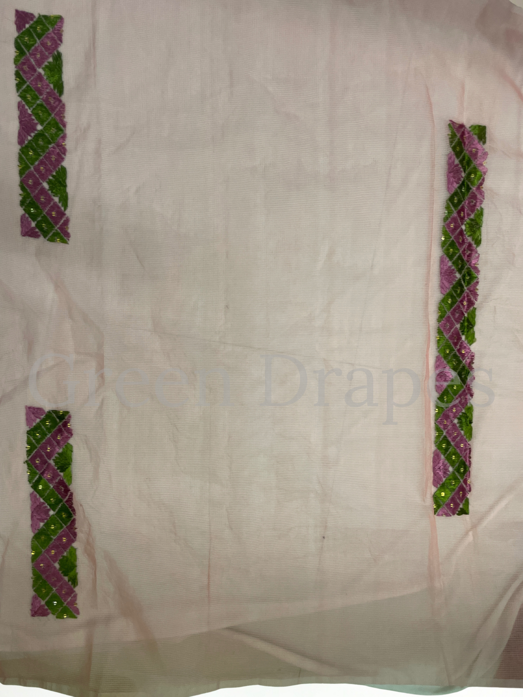 Pink & Green Phulkari Embroidered Kota Doria Saree | Lightweight Festive Wear
