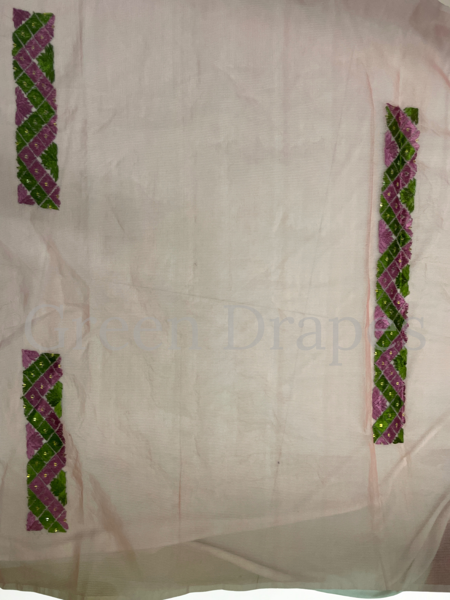 Pink & Green Phulkari Embroidered Kota Doria Saree | Lightweight Festive Wear