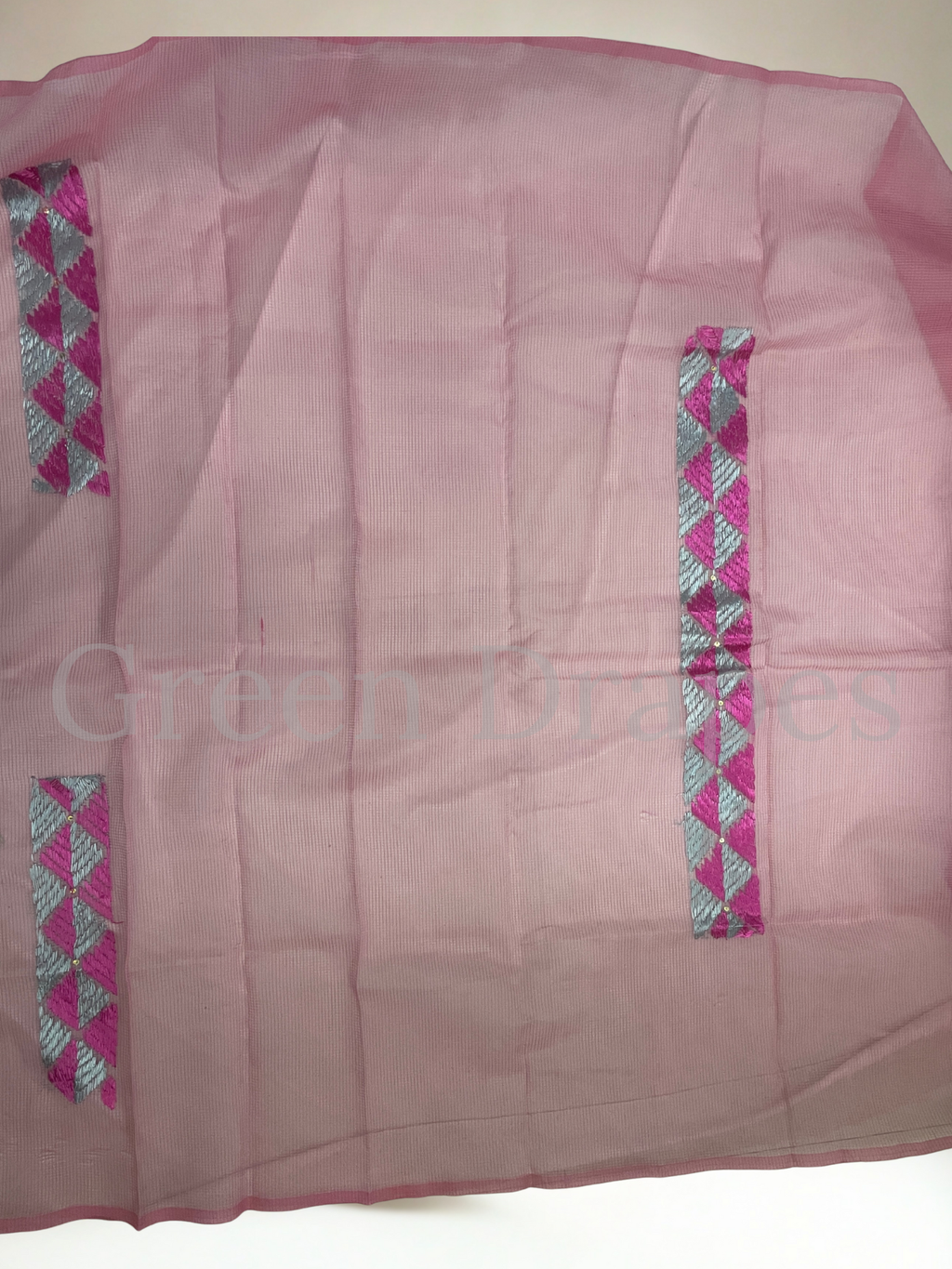 Pink Kota Doria Saree with Pink-Silver Phulkari Embroidery | Lightweight Festive Wear