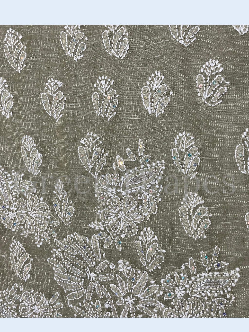 Handcrafted Beige Chikankari Organza Saree – White Thread Embroidery & Sequins Work | Lucknow Chikan Saree