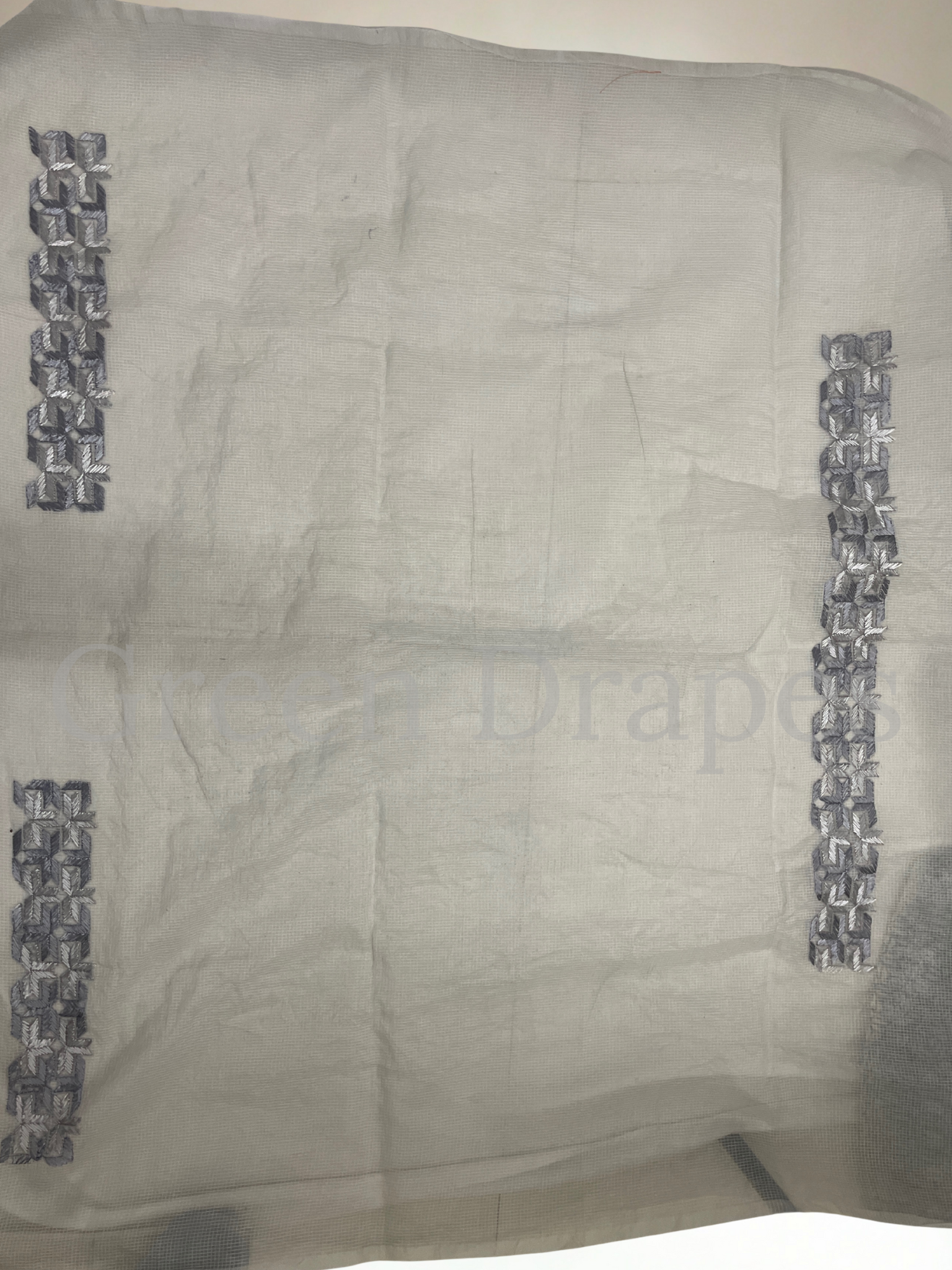 Silver Grey Phulkari Embroidered Kota Doria Saree