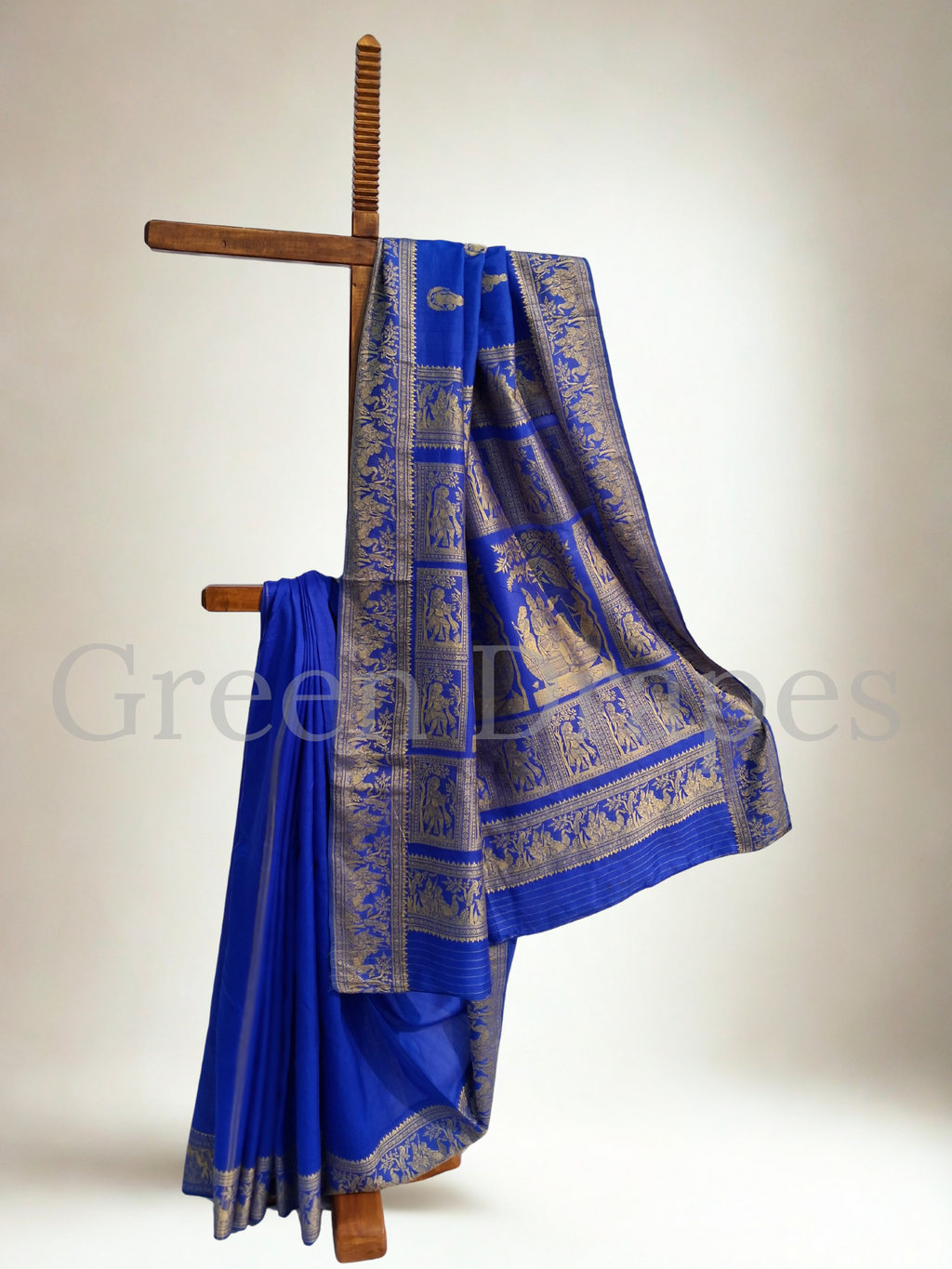 ✨ Preloved Pure Silk Baluchari Saree — Royal Blue with Antique Gold Zari