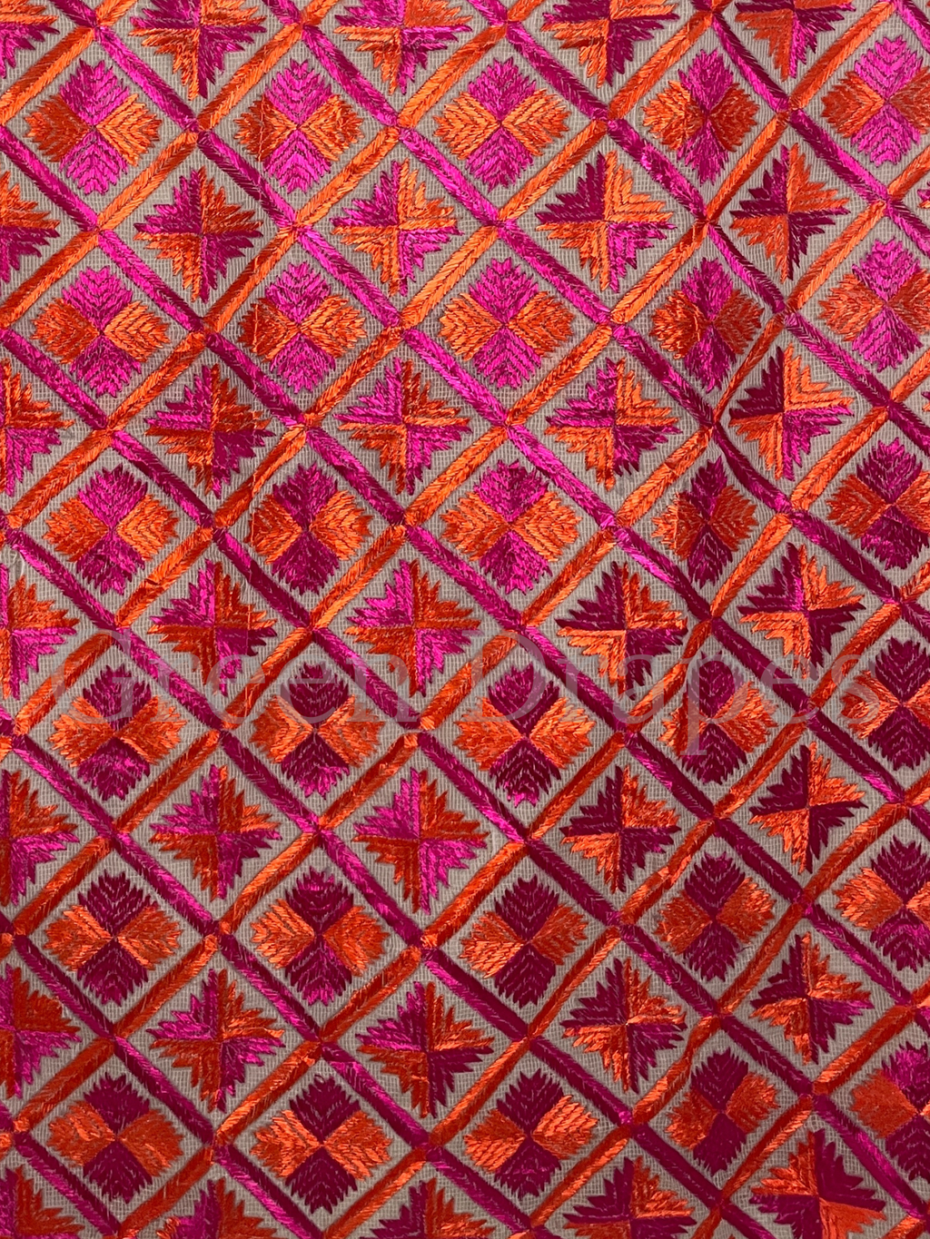 Handcrafted Phulkari Embroidered Kota Doria Saree- fresh Lime Green