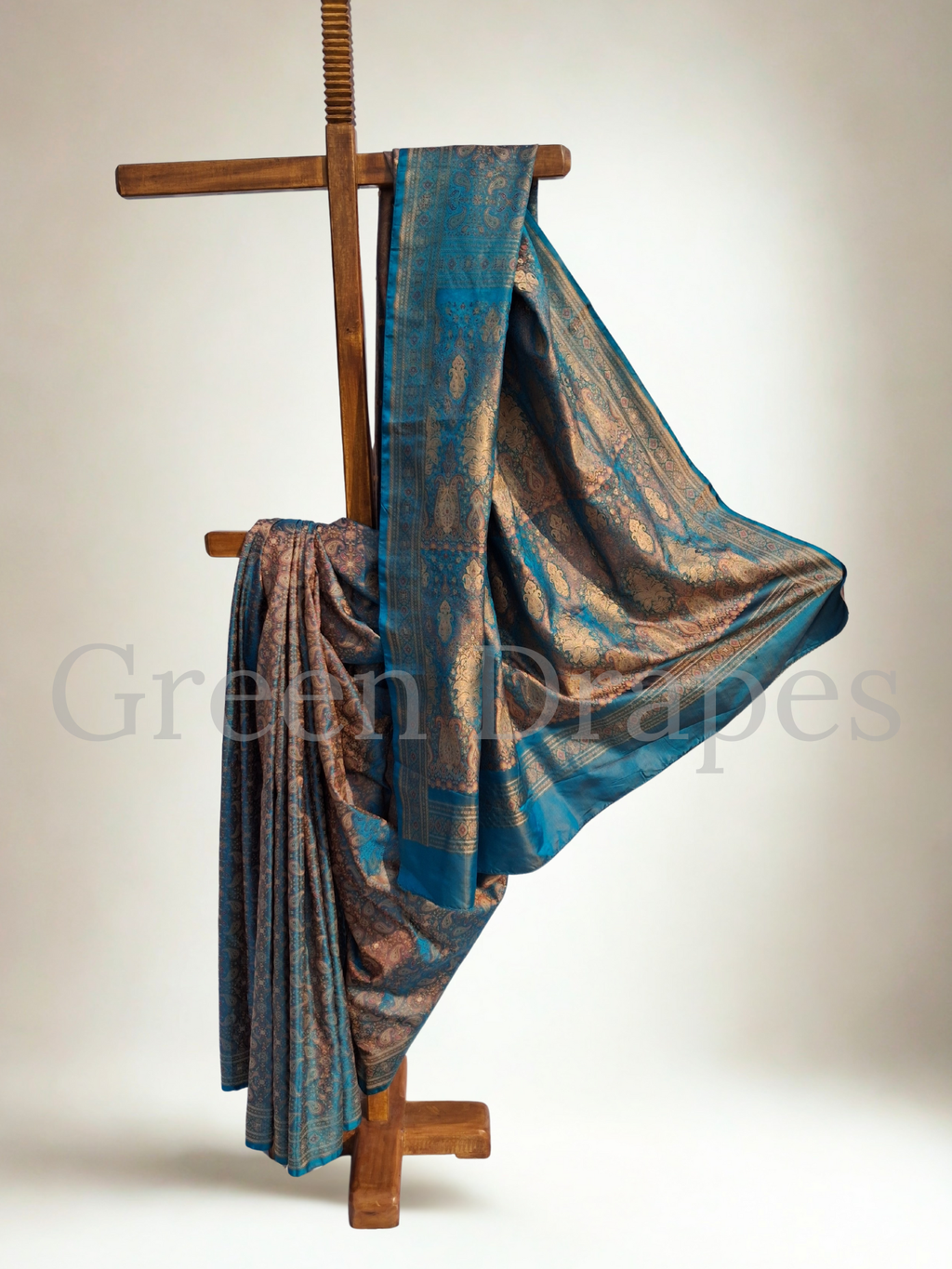 Pre-Loved Silk Saree — Teal Blue & Antique Bronze All-Over Paisley Jaal with Ornate Pallu