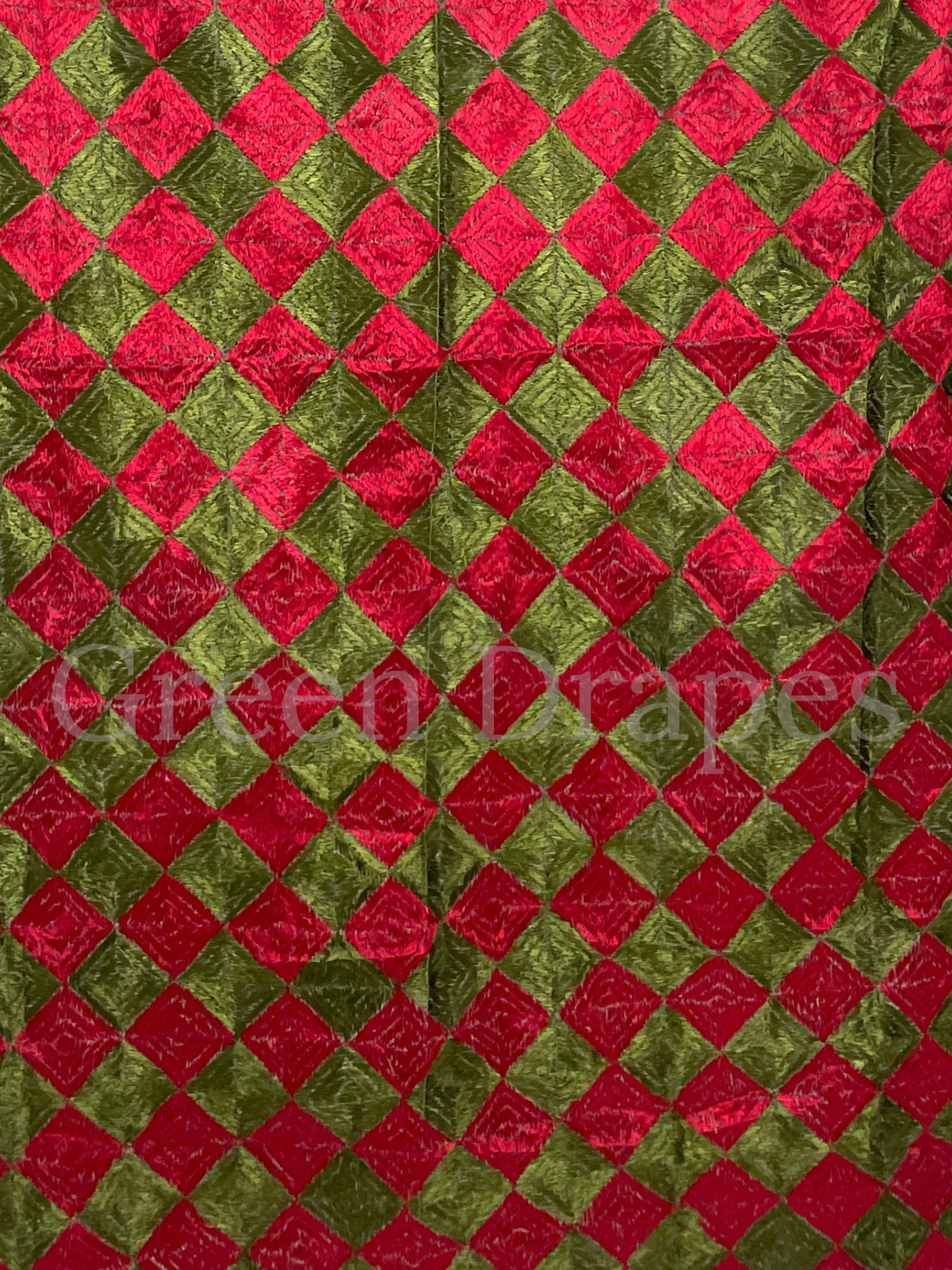 Green Kota Doria Saree with Red and Green Phulkari Geometric Work | Lightweight Festive Wear