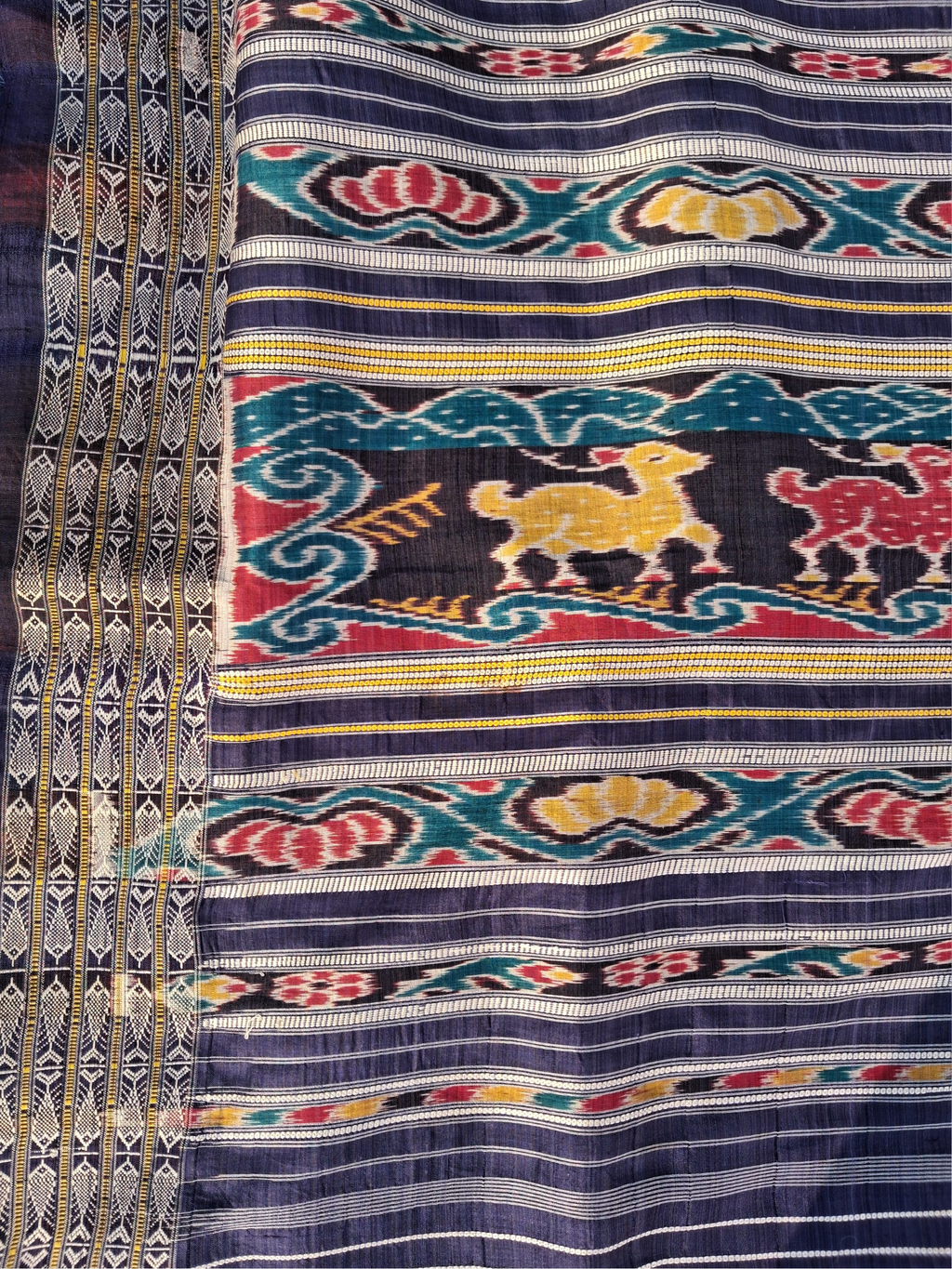 Pre-Loved Odisha Ikat Silk Saree — Ink Blue Body with Zari Border & Traditional Ikat Pallu