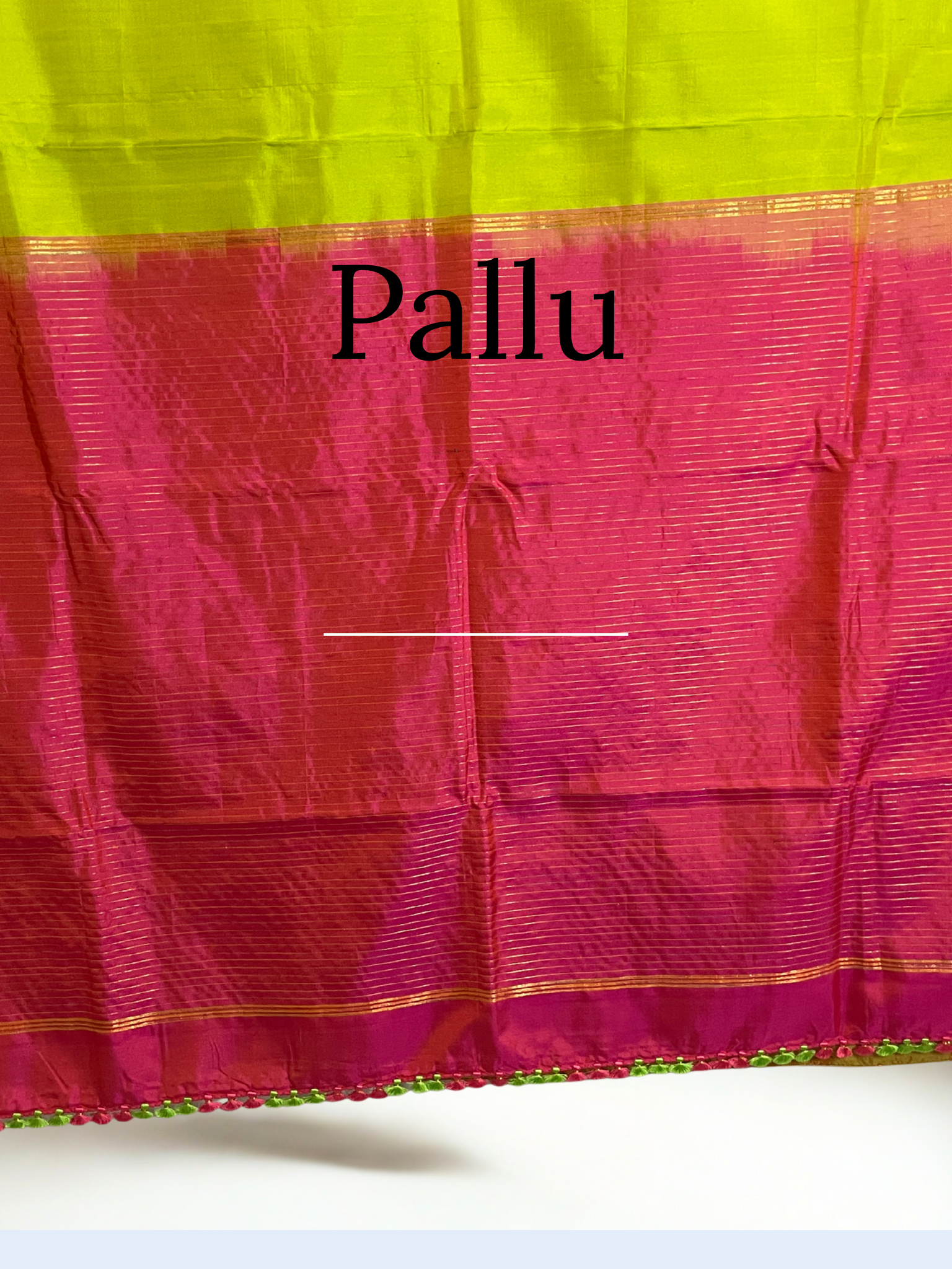 Pre-Loved Silk Saree — Dual Tone Lime Green & Pink with Contrast Stripes and Handmade Saree Kuchu